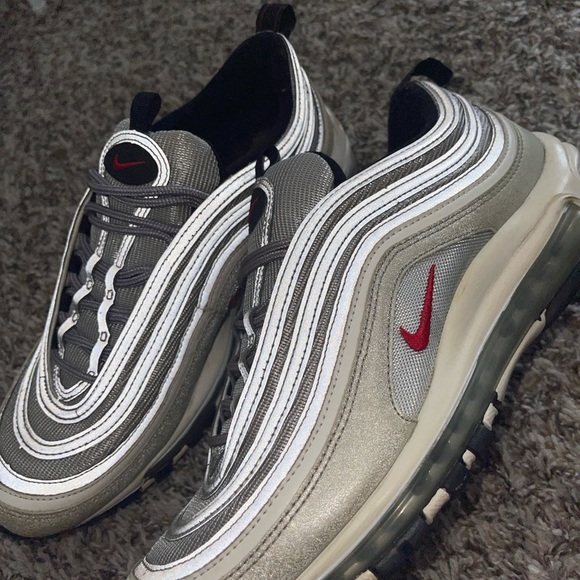 Nike Air Max 97 Men's Sneakers - Silver and Red - Picture 3 of 5